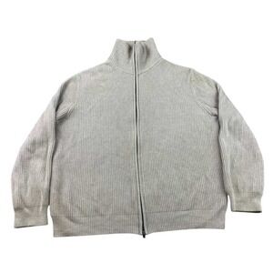 J Crew Sweater Men L Full Zip Cardigan‎ Beige Ribbed Knit 100% Cotton Mock Neck